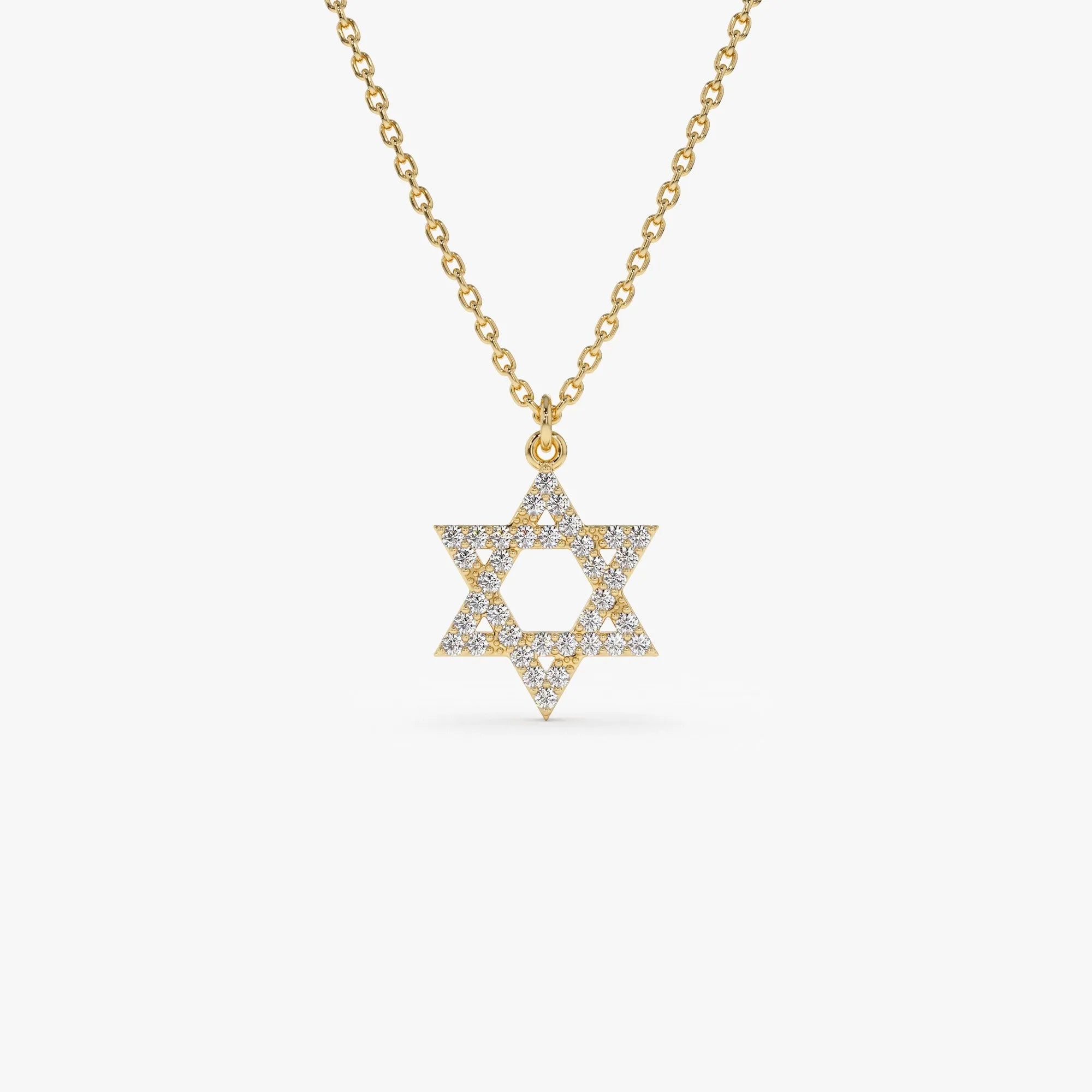 14K Solid Gold 0.18 CTW Round Diamond Star of David Necklace