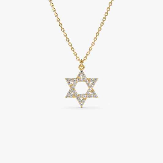 14K Solid Gold 0.18 CTW Round Diamond Star of David Necklace