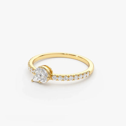 14K Solid Gold Pear Shape Diamond 0.30 Carat Illusion Setting Engagement Ring