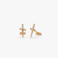14k Gold Diamond Round Cut Mini Sword Earrings 0.06 ctw