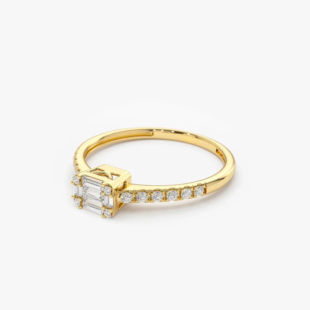 14k Gold 0.33 CTW Baguette Diamond East to West Illusion Setting Micro Pave Ring