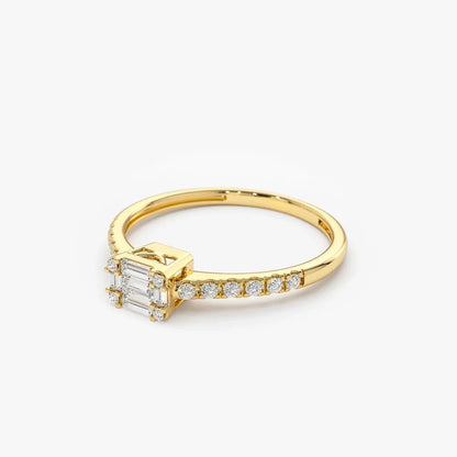 14k Gold 0.33 CTW Baguette Diamond East to West Illusion Setting Micro Pave Ring
