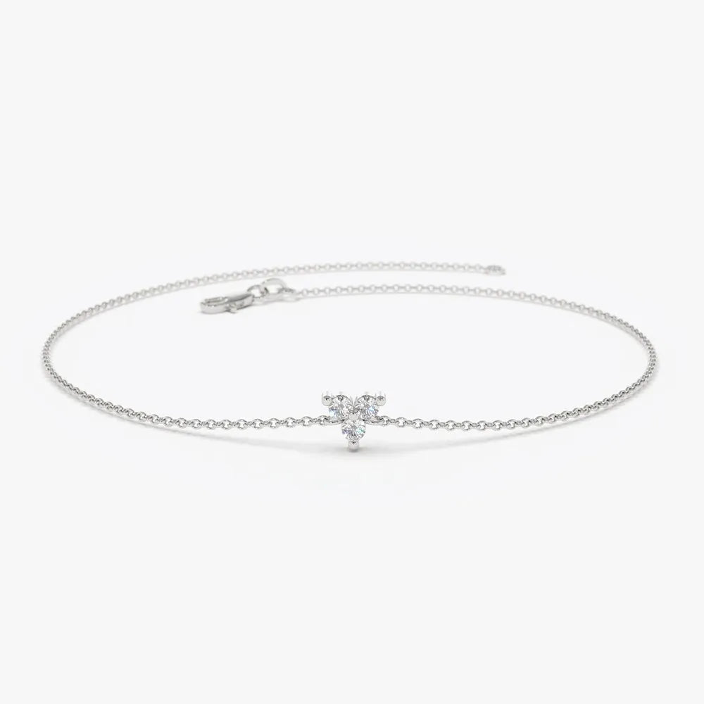 14K Solid Gold Round Diamond Three Stone Floating Triangle Bracelet Prong Setting 0.09 Carat