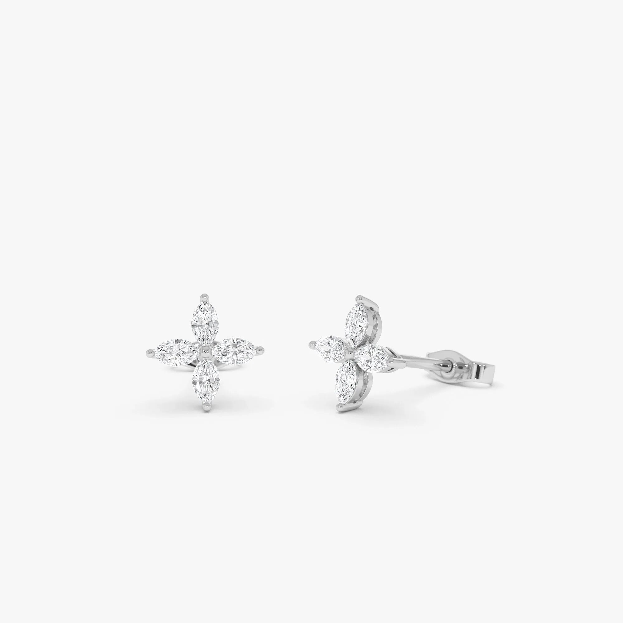 14k Gold Diamond Marquise Cut Cluster Stud Earrings 0.40 ctw