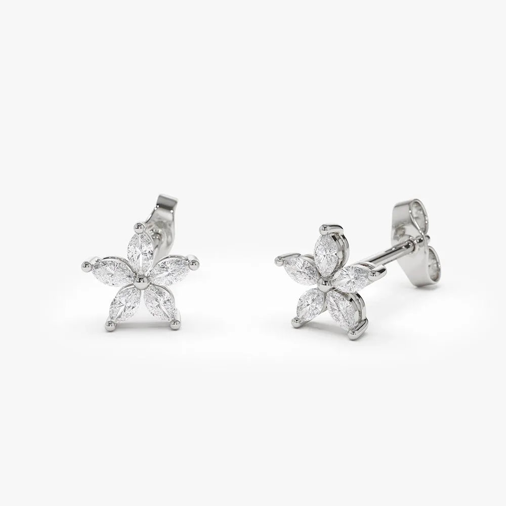 14k Gold Diamond Marquise Cut Floral Stud Earrings 0.33 ctw