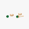 14K Gold Round Cut Emerald 3 Prong Stud Earrings 0.41ctw