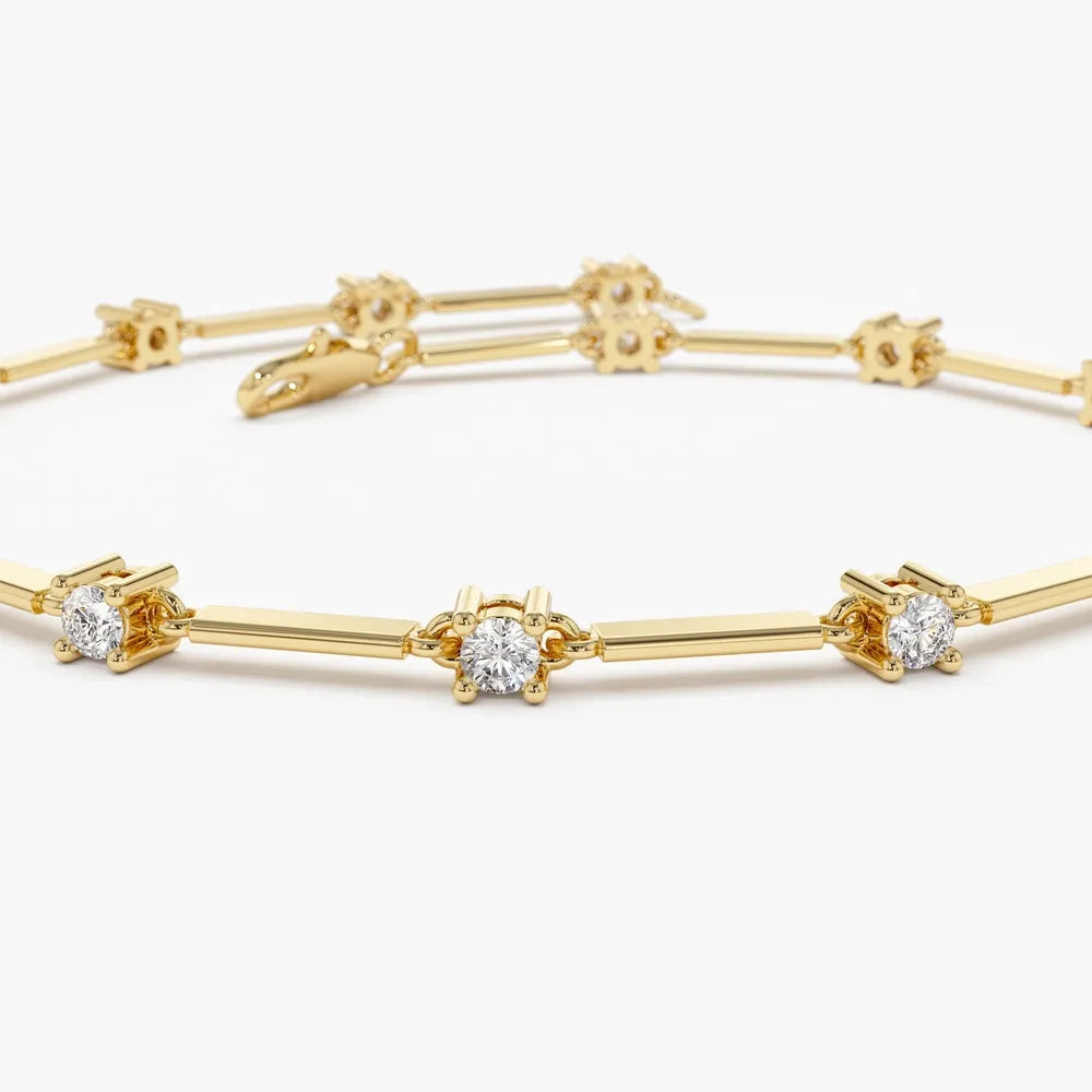 14K Solid Gold 0.85 CTW Round Diamond Infinity Bar Prong Set Bracelet