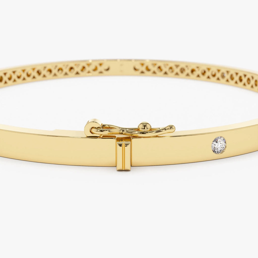 14K Solid Gold 0.22 CTW Round Diamond Flat Flush Setting Stacking Bangle