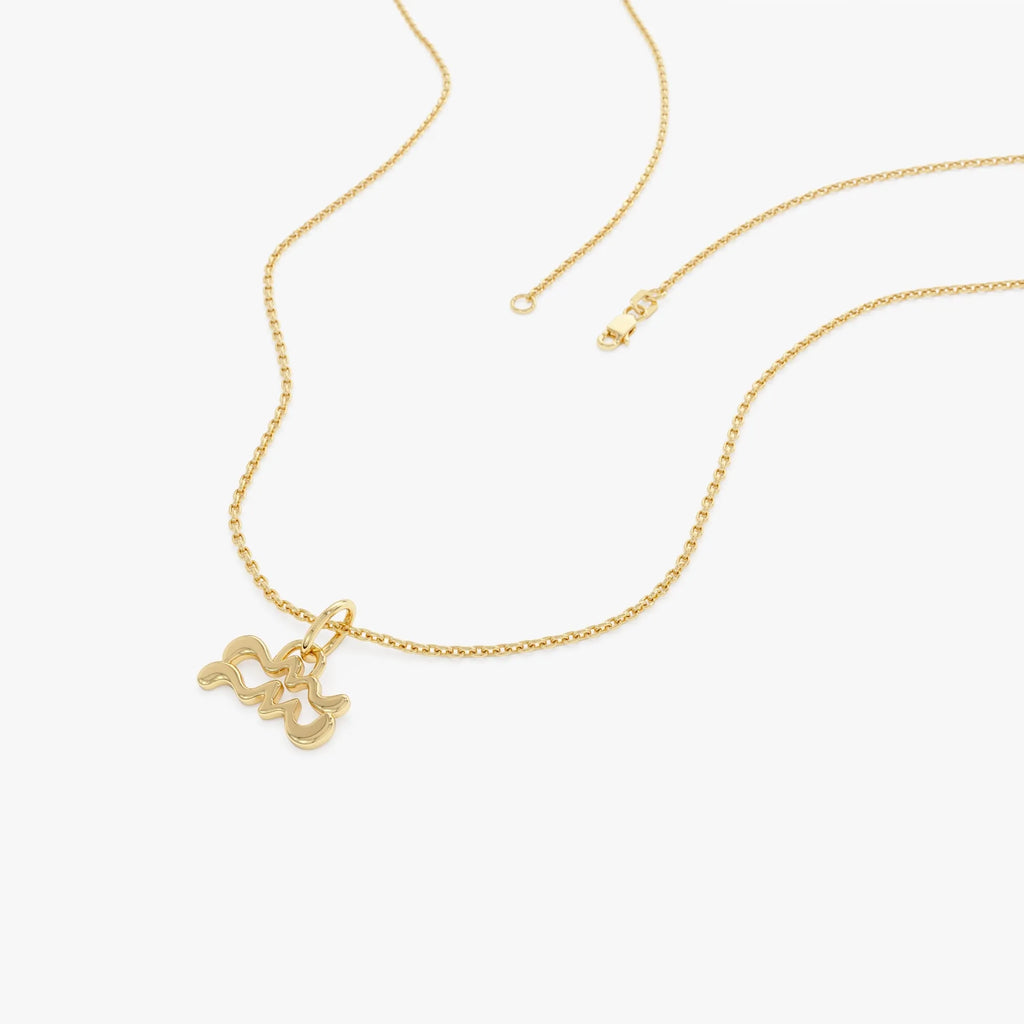 14k Solid Gold Aquarius Zodiac Charm Pendant Necklace