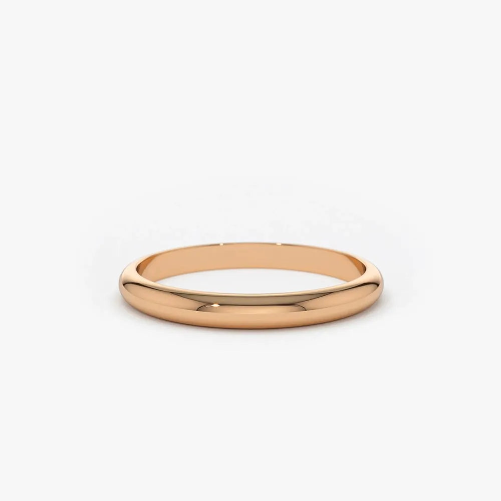 14K Solid Gold 2mm Classic Dome Minimalist Wedding Band Ring