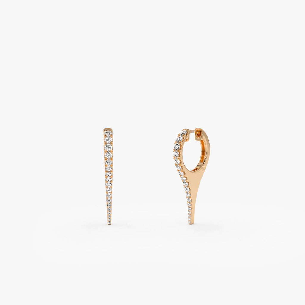 14k Gold Diamond Round Cut Small Dagger Dangle Hoop Earrings 0.55 ctw