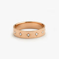 14K Gold 0.11ctw Round Diamond 4.5mm Starburst Engraved Star Setting Thick Band Ring