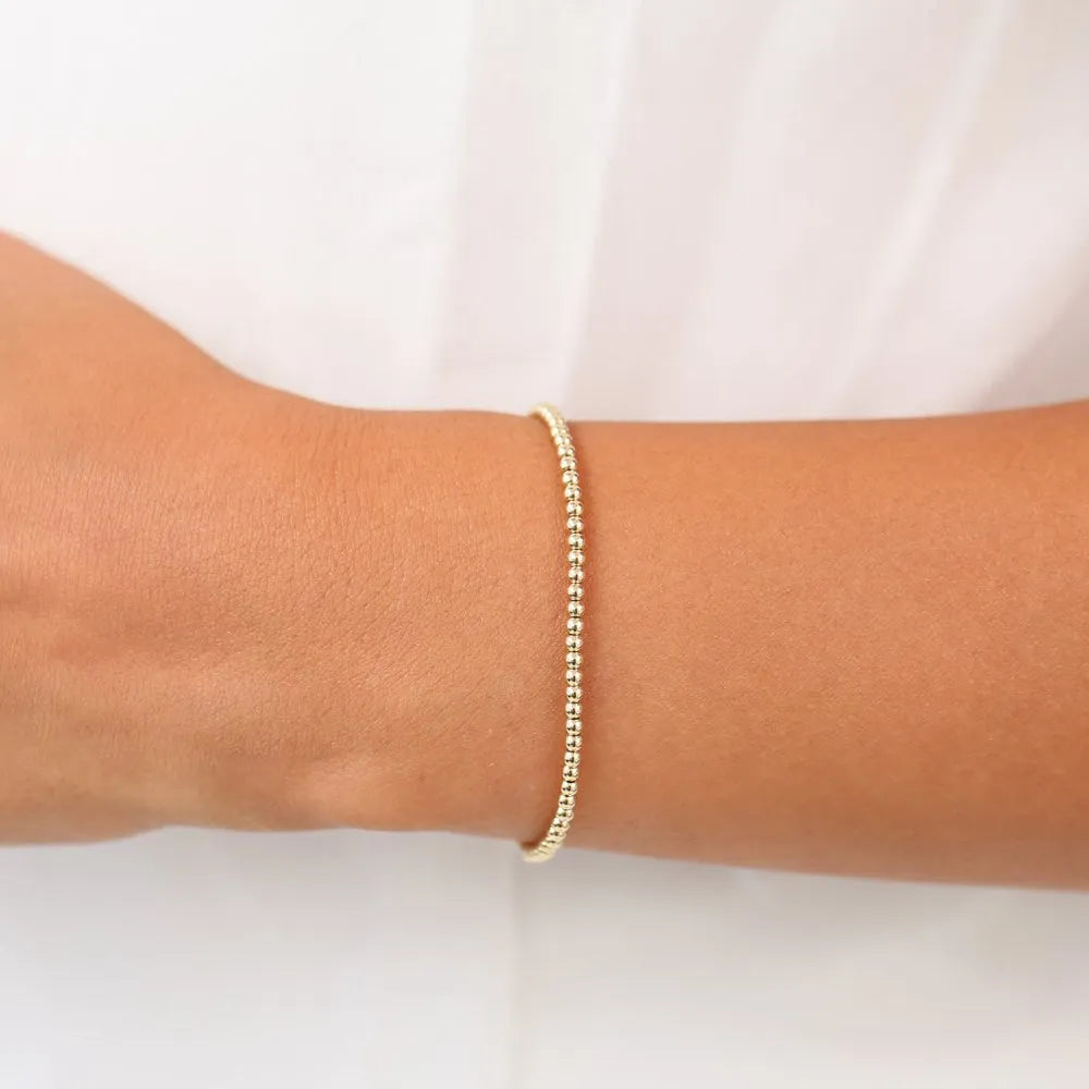 14K Solid Gold 2.5MM Beaded Chain Layering Bracelet