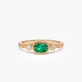14K Gold Oval Emerald Round Diamond Three Stone Ring 0.57 CTW Custom Jewelry