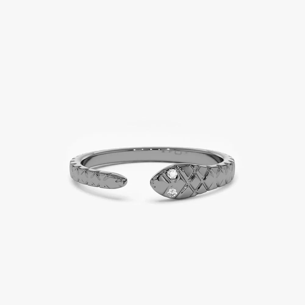 14k Gold Round Diamond Snake Ring 0.02 ctw Burnish Setting