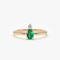 14K Gold Oval Emerald and Round Diamond Ring 0.19 CTW Prong Setting Handcrafted Jewelry