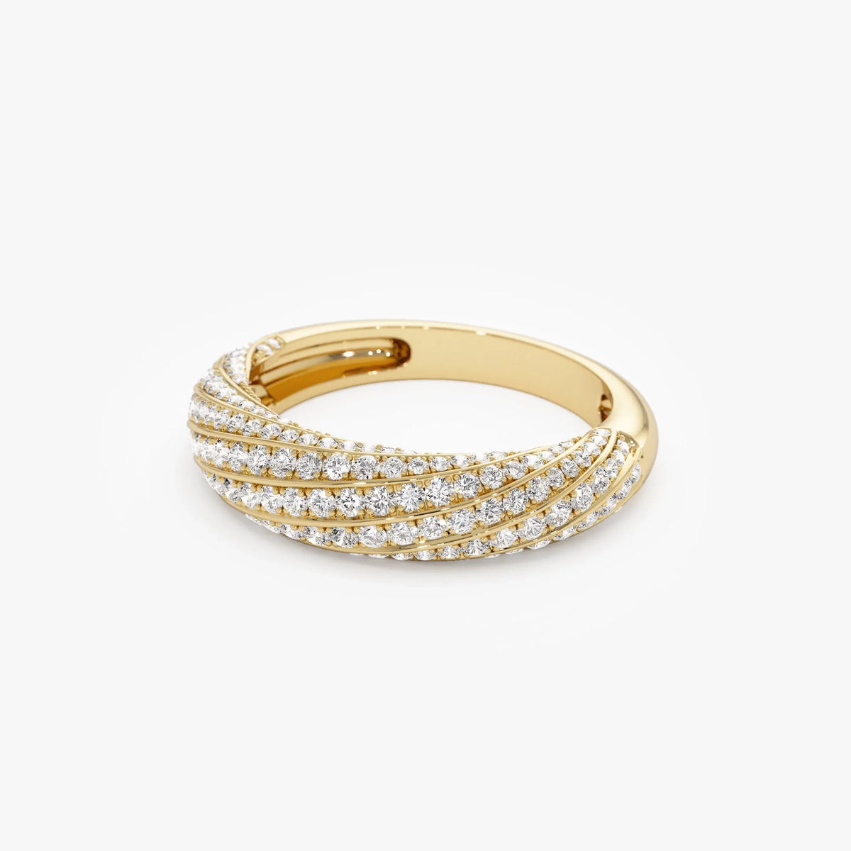14K Solid Gold Round Diamond 0.85 Carat Pave Unique Twist Design Ring