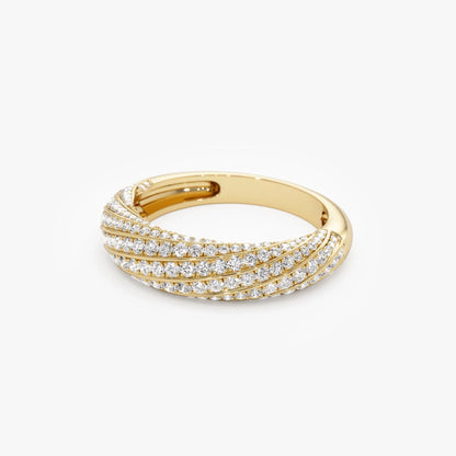 14K Solid Gold Round Diamond 0.85 Carat Pave Unique Twist Design Ring