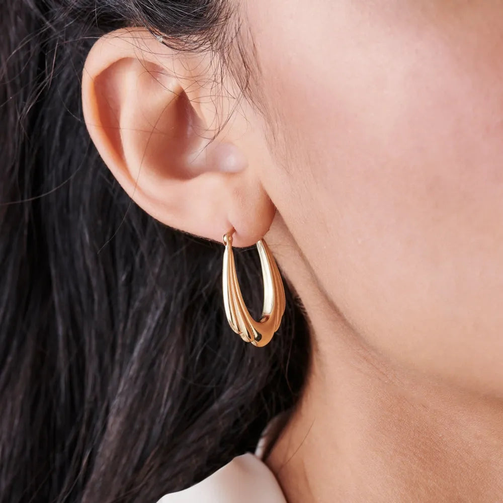 14k Gold Layered Drop Hoop Earrings 20mm Length 4mm Width