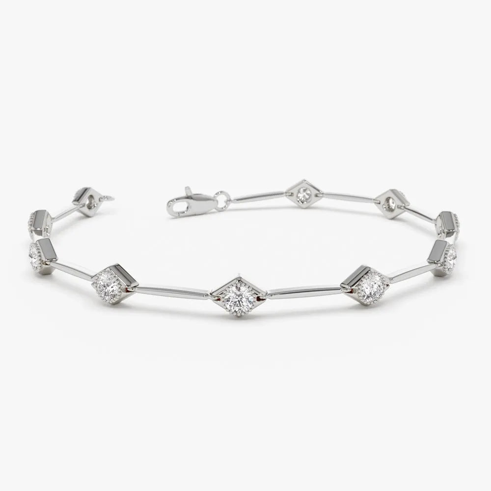 14K Solid Gold 1.20 CTW Round Diamond Milgrain Infinity Bezel Set Bracelet