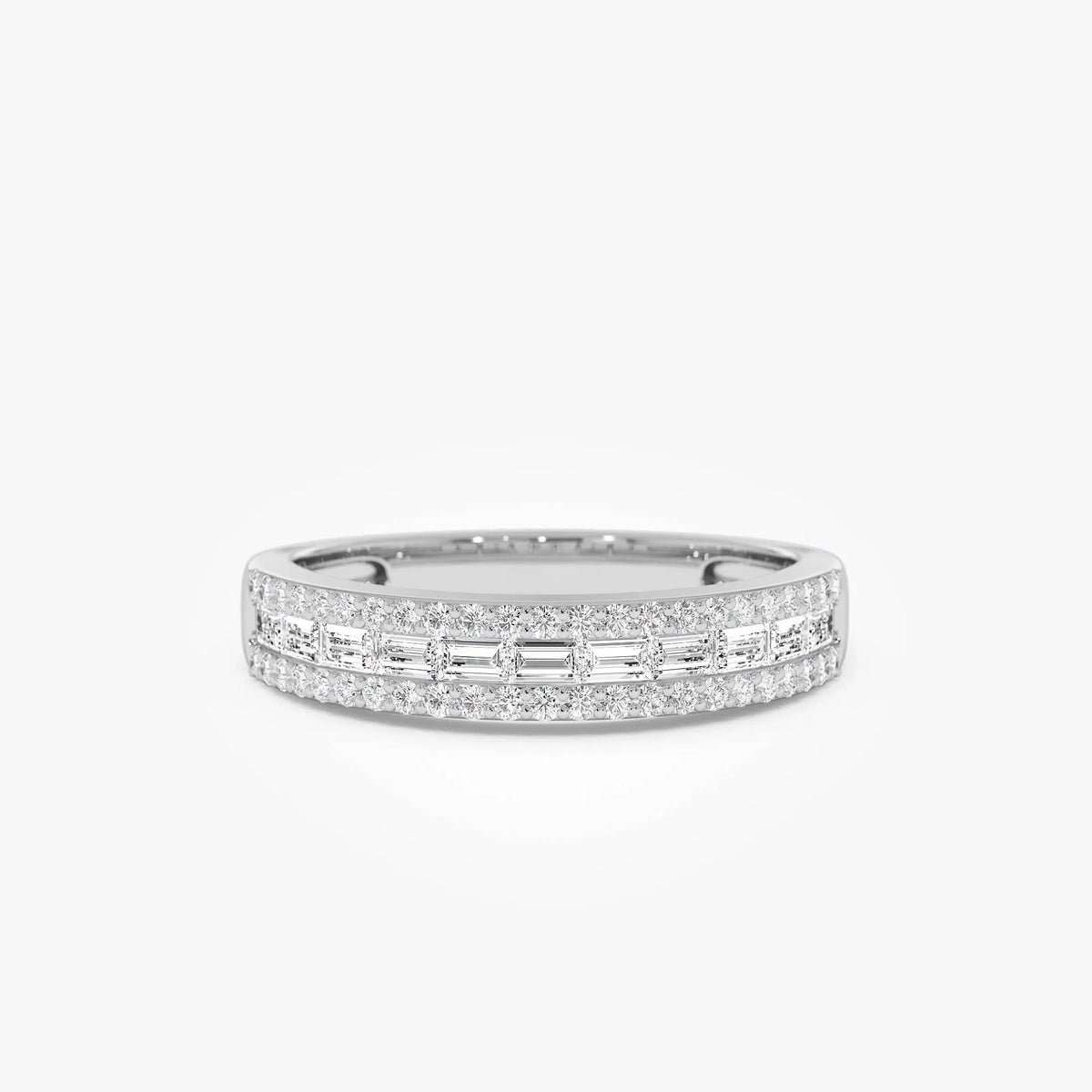 14k Gold Diamond Baguette and Round Cut Horizontal Set Anniversary Band 0.59 ctw