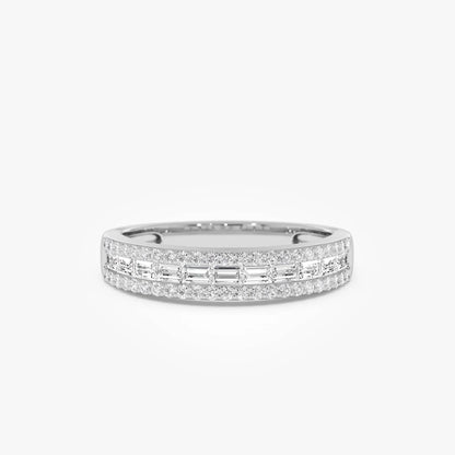 14k Gold Diamond Baguette and Round Cut Horizontal Set Anniversary Band 0.59 ctw
