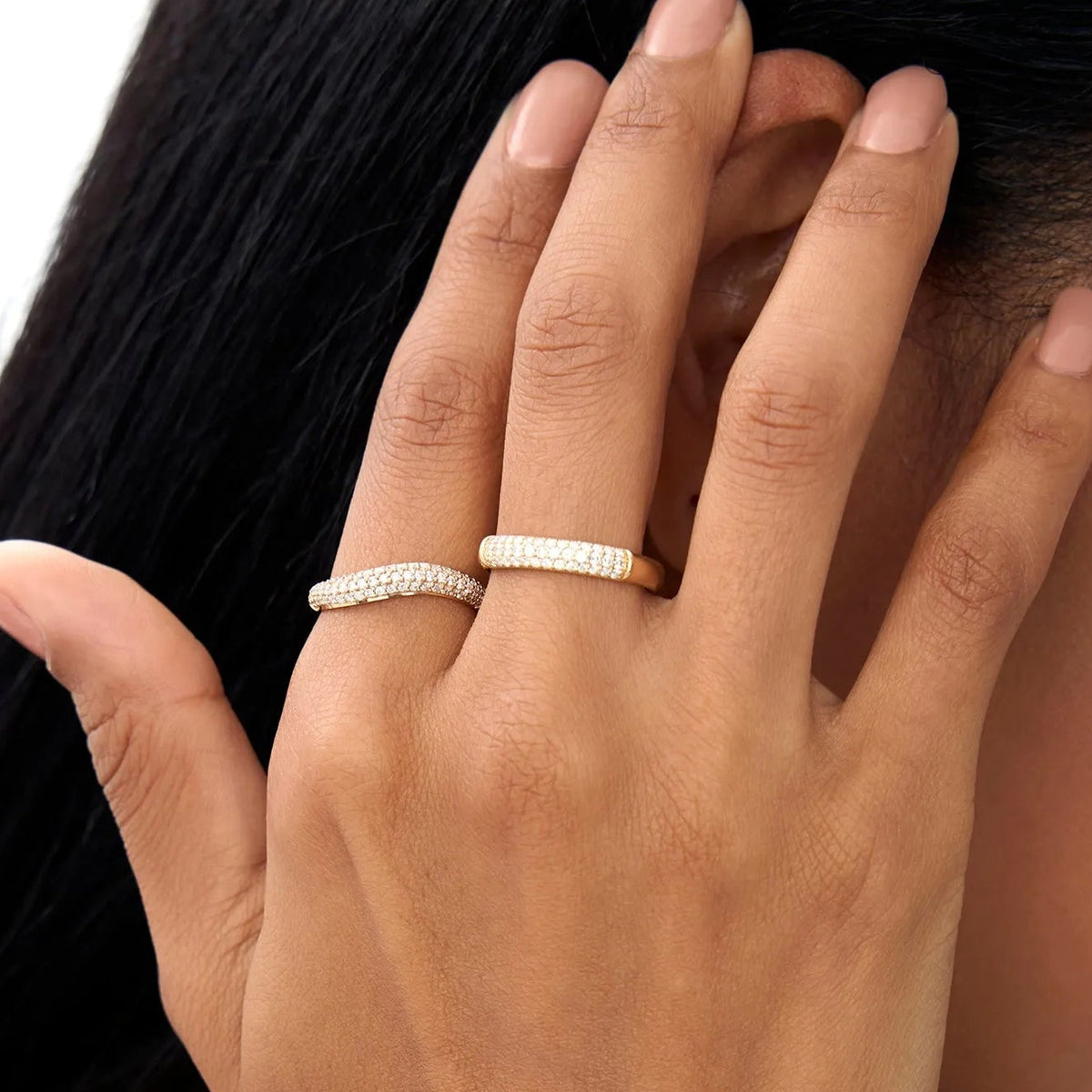 14K Solid Gold Round Diamond 0.30ctw Three Row Pave Band