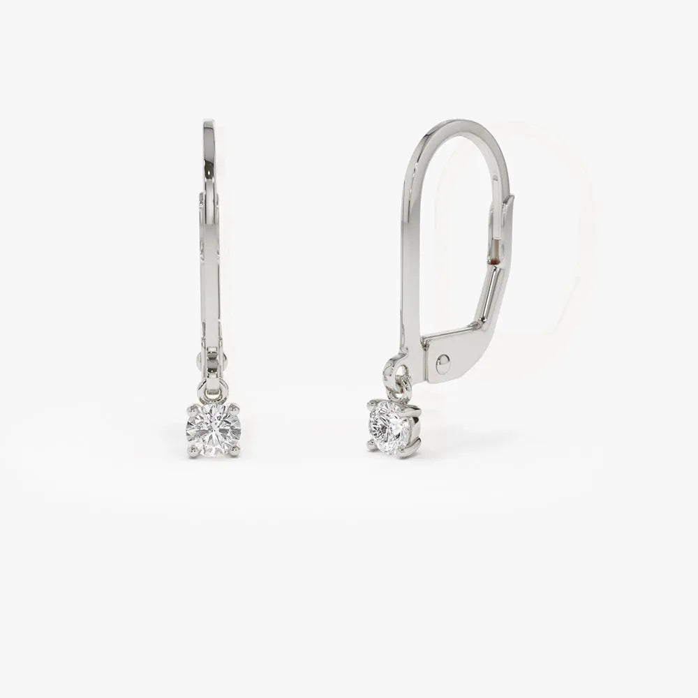 14k Gold Diamond Round Cut Lever Back Earrings Prong Setting 0.16 ctw