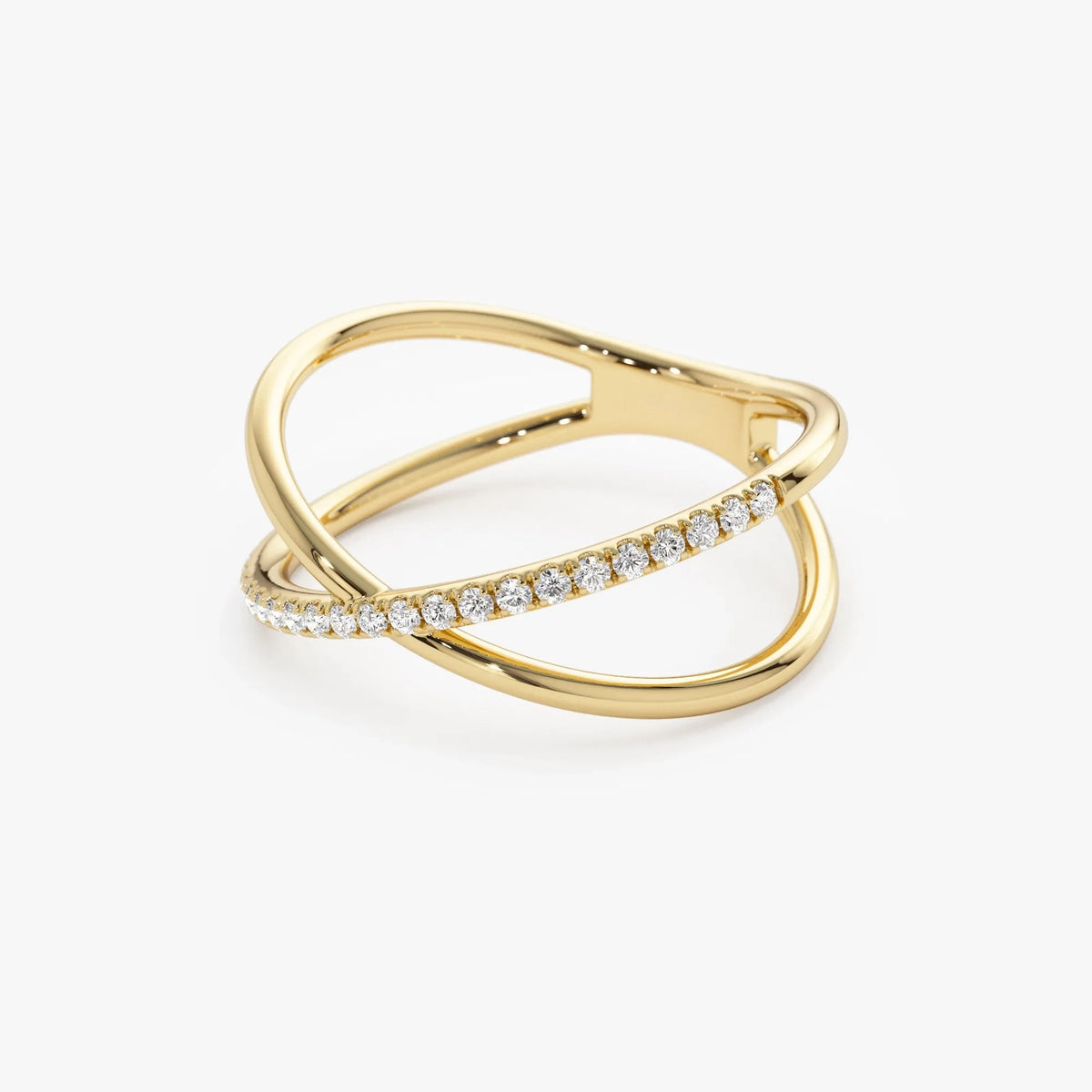 14K Solid Gold Round Diamond 0.12 Carat Criss Cross Single Side Ring