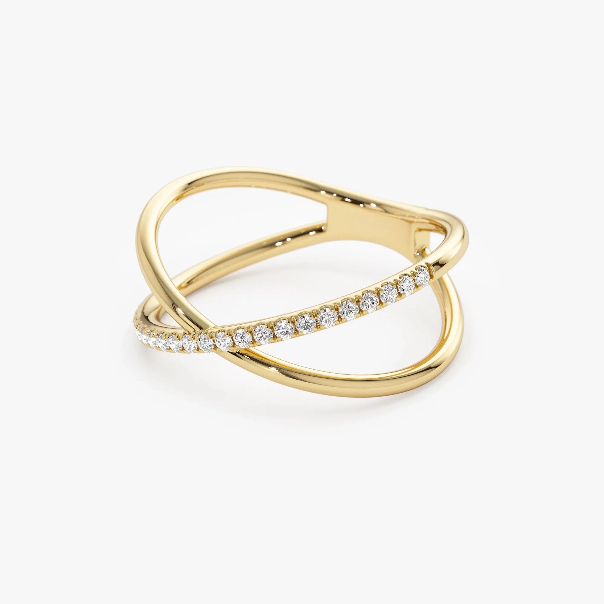 14K Solid Gold Round Diamond 0.12 Carat Criss Cross Single Side Ring