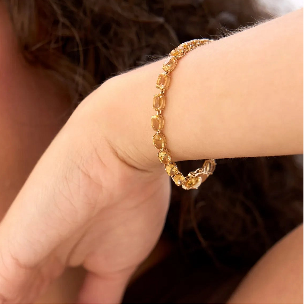 14K Yellow Gold 11.35 ctw Oval Citrine 4 Prong Tennis Bracelet