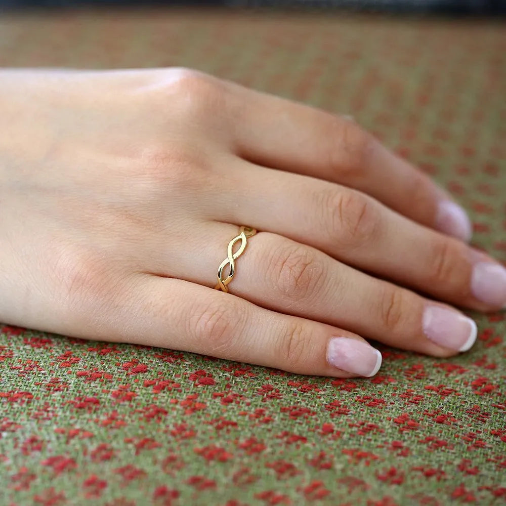 14K Solid Gold 4.5mm Infinity Double Band Handcrafted Wedding Ring