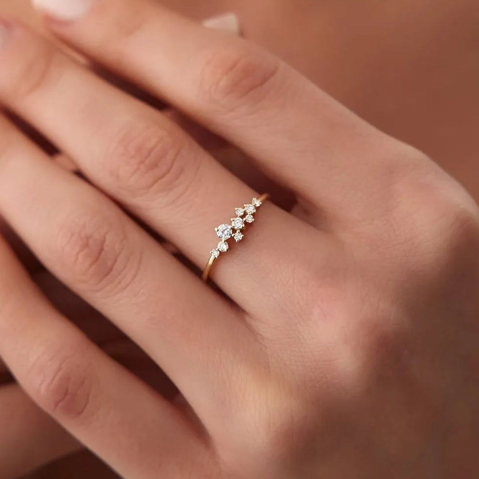 14k Gold Round Diamond Cluster Ring 0.25 Ctw Prong Setting