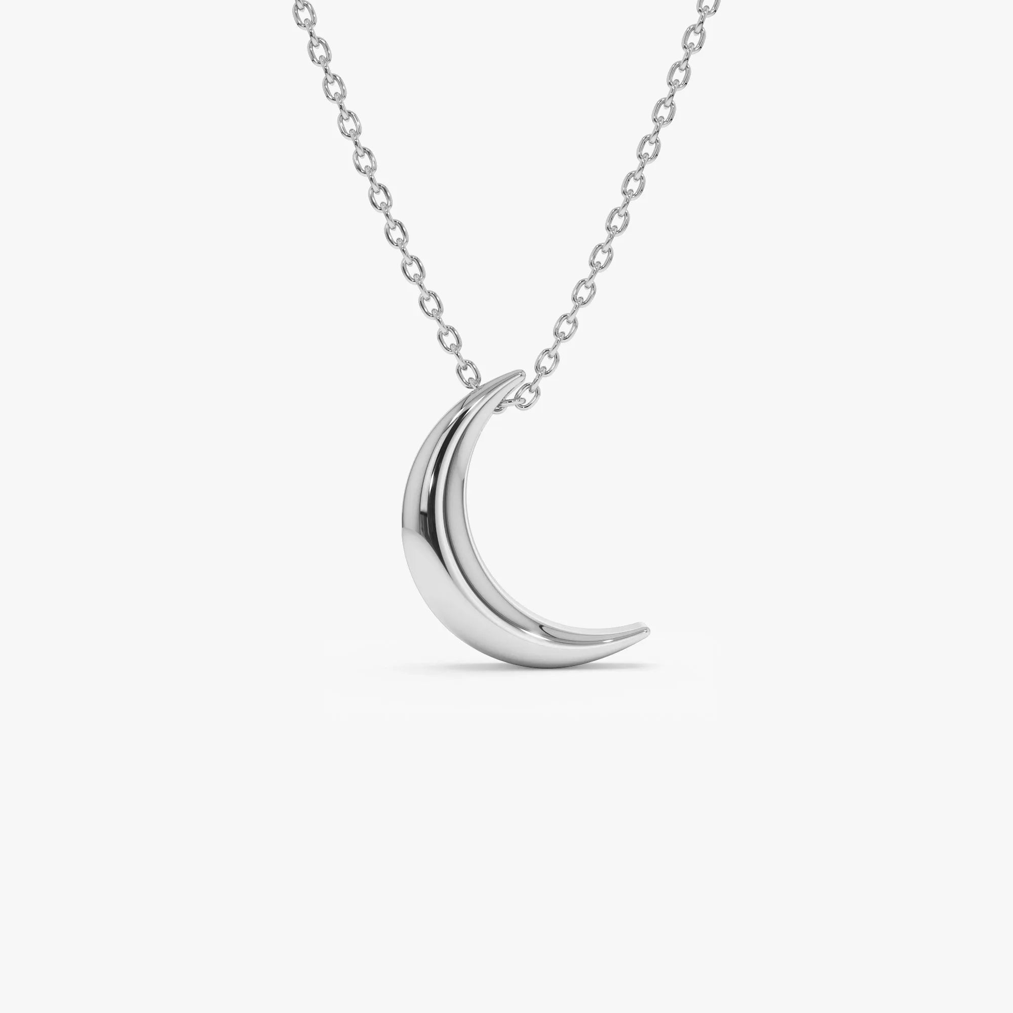 14k Solid Gold Half Moon Crescent Charm Pendant Necklace