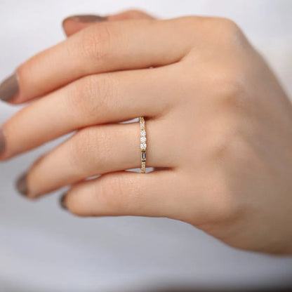 14K Solid Gold 0.23 CTW Round and Baguette Diamond Equilibrium Channel Micro Pave Ring