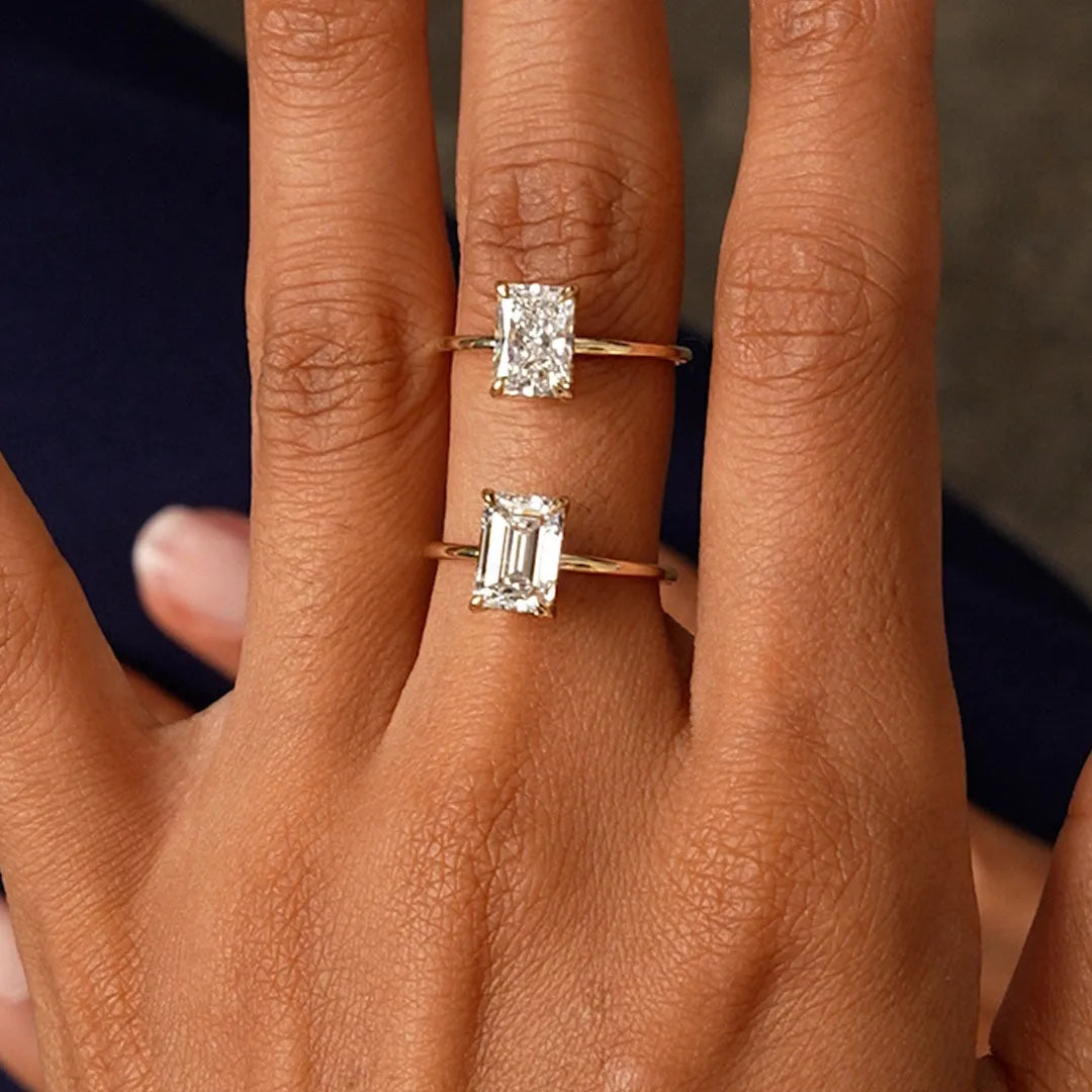 14k Gold Lab Grown Diamond Radiant Cut Hidden Halo Engagement Ring 1.60 Carat