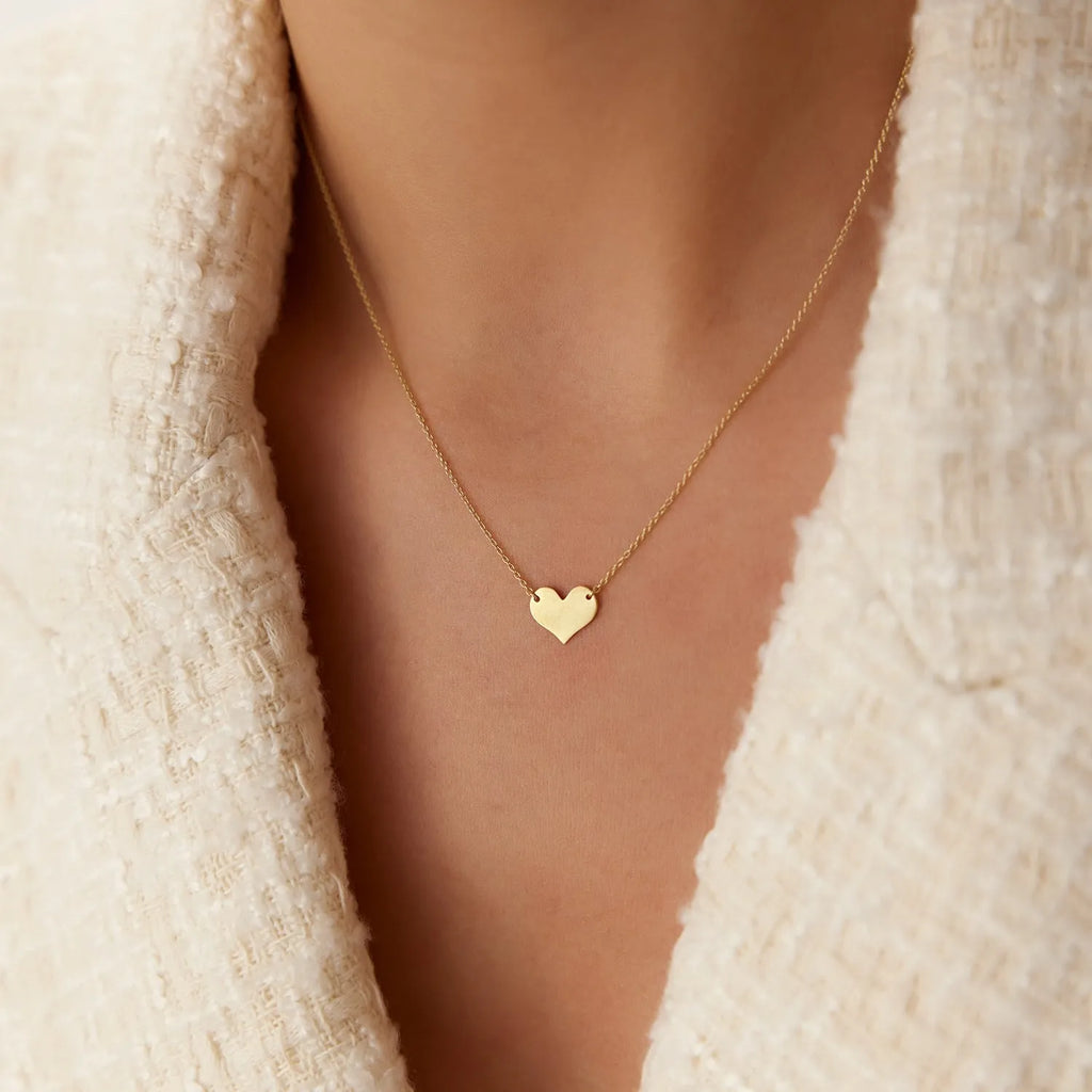 14k Solid Gold Heart Pendant Necklace Minimalist Style