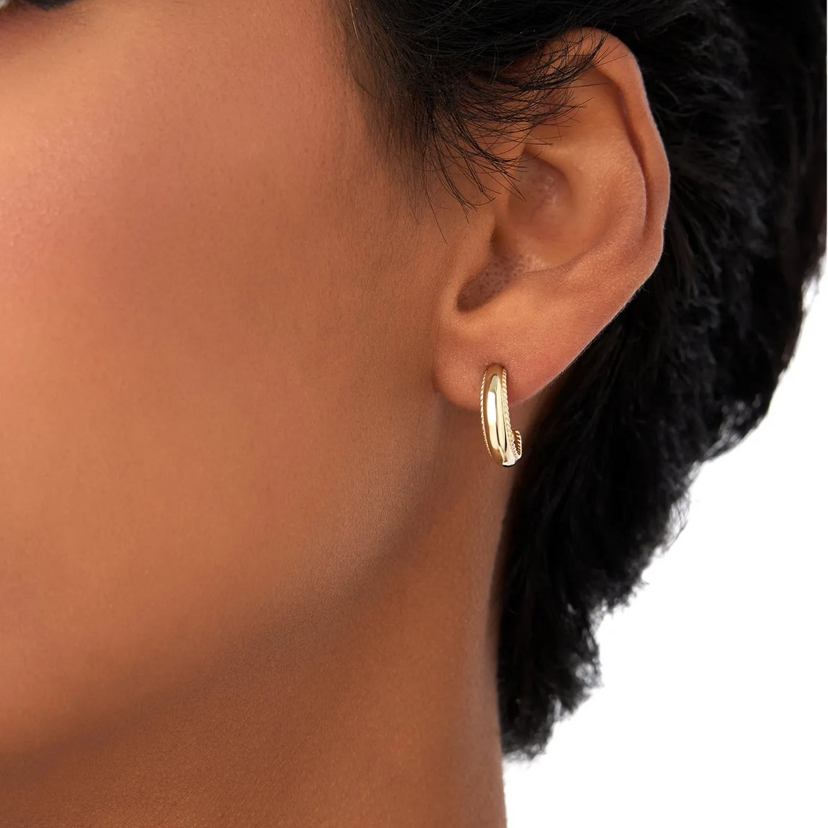 14k Gold Rope Edge Hoop Earrings 12mm 4mm Width