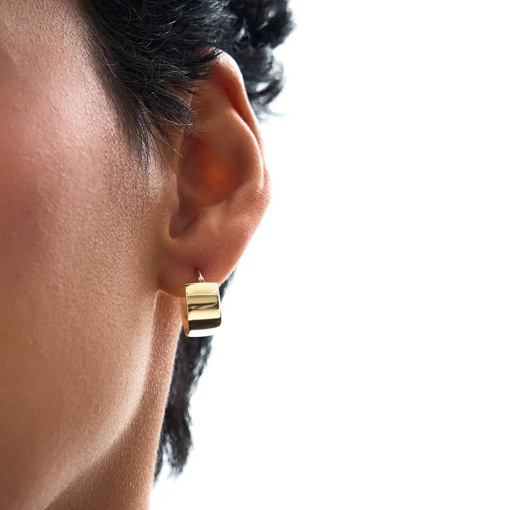 14k Yellow Gold Wide Hoop Earrings 8mm Width 15mm Outer Diameter