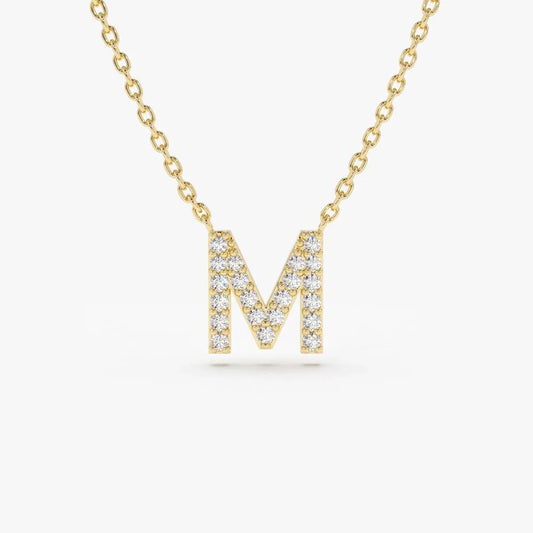 14k Solid Gold Round Diamond 0.13 to 0.18 CTW Micro Pave Initial Pendant Necklace