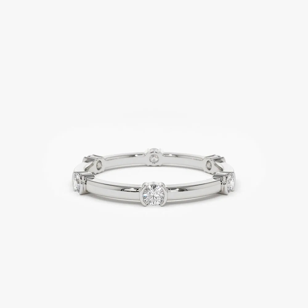 14k Gold Round Diamond 0.34ctw Half Bezel Stackable Eternity Ring