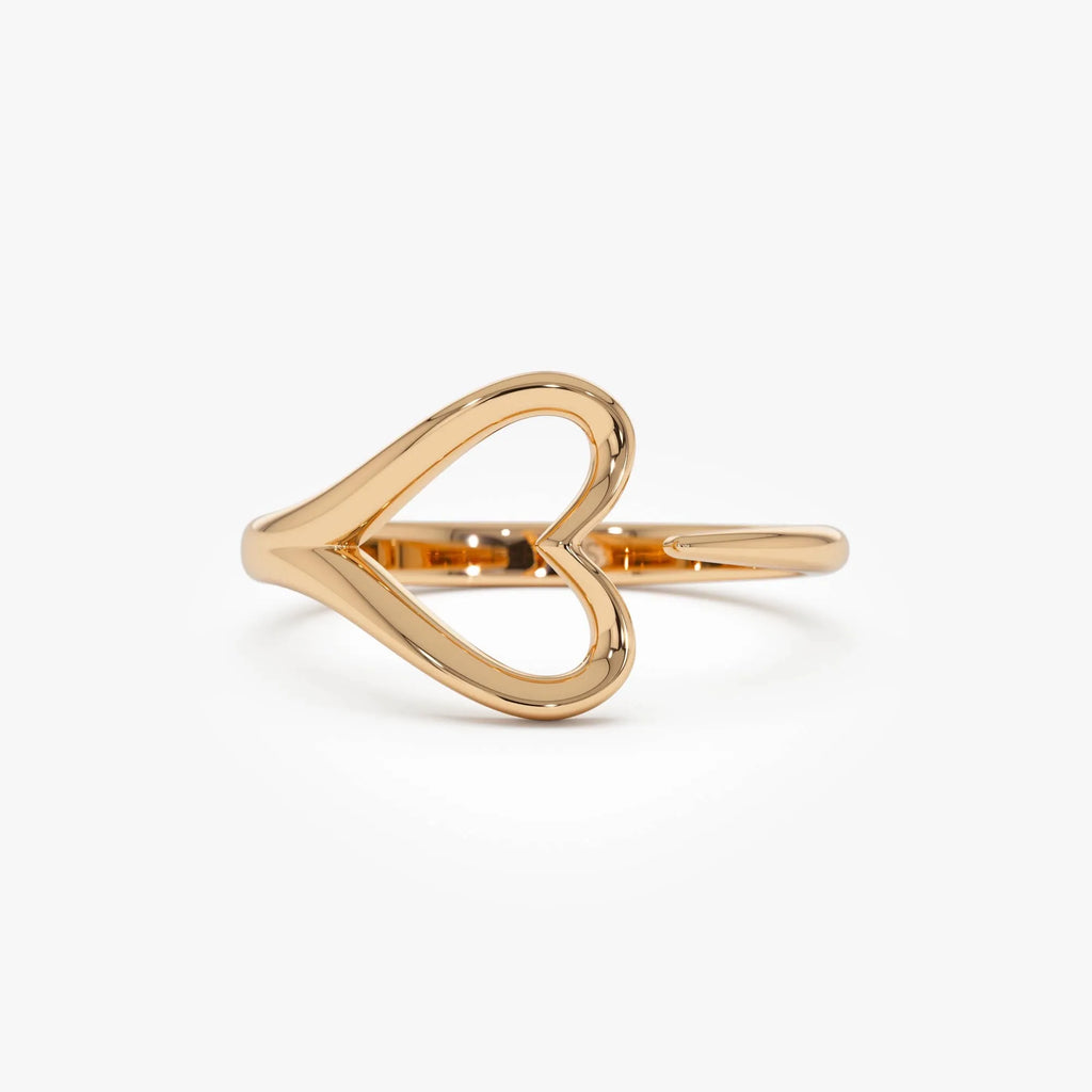 14k Gold Heart Outline Ring 10.25mm Wide Minimalist Statement Band