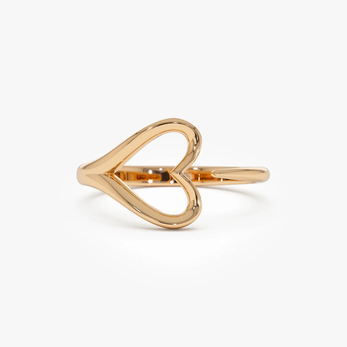 14k Gold Heart Outline Ring 10.25mm Wide Minimalist Statement Band