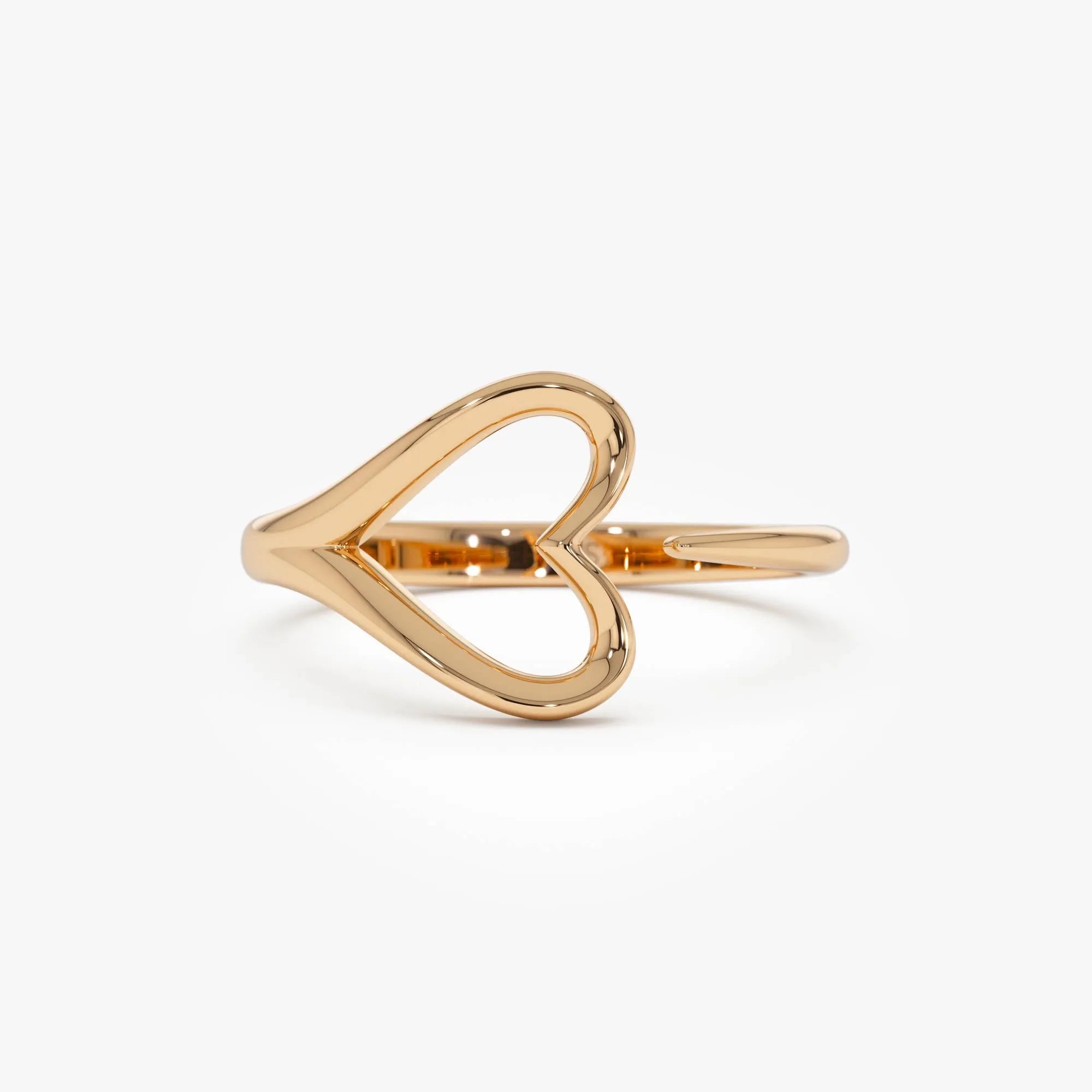 14k Gold Heart Outline Ring 10.25mm Wide Minimalist Statement Band