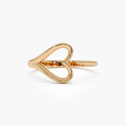 14k Gold Heart Outline Ring 10.25mm Wide Minimalist Statement Band