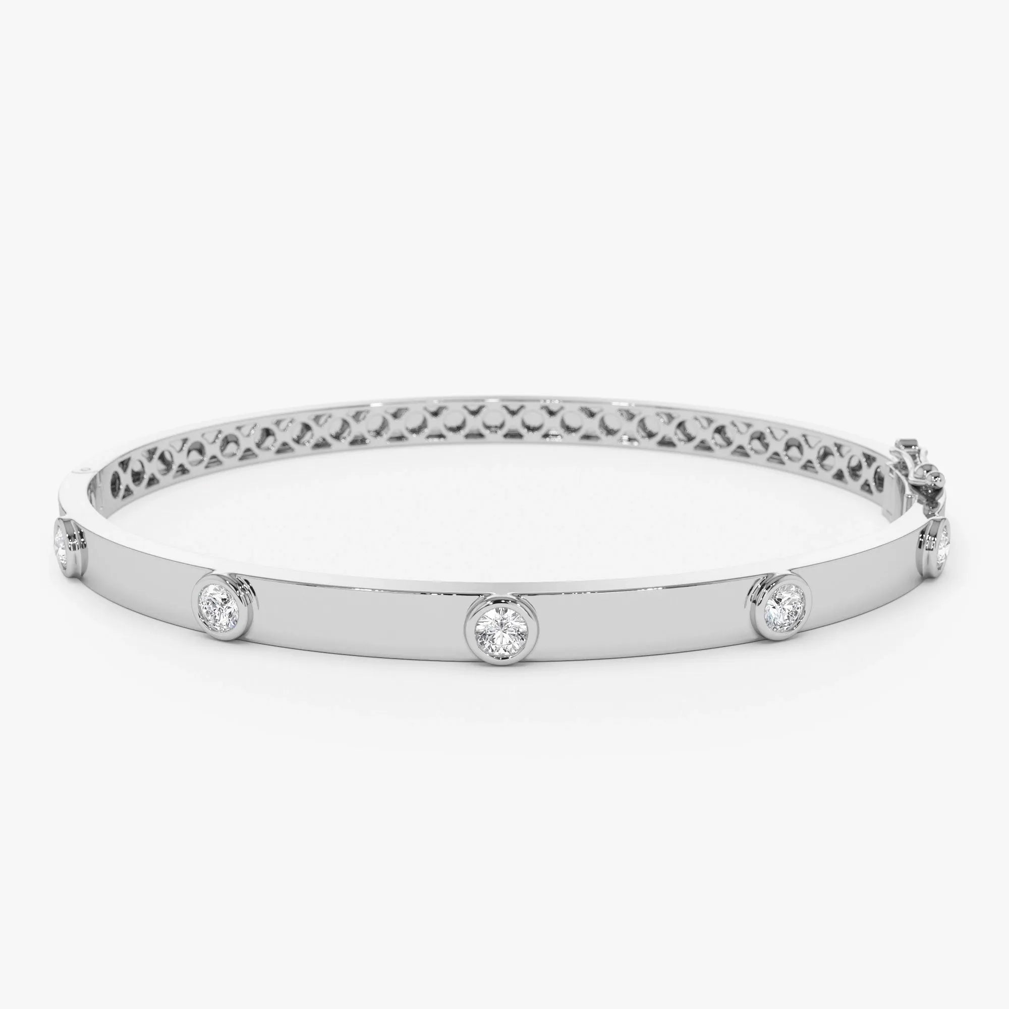 14K Solid Gold 0.50 CTW Round Diamond Five Stone Bangle