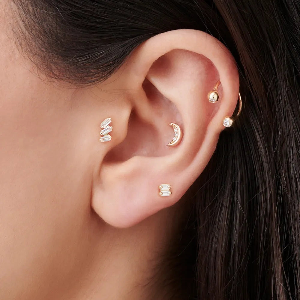 14k Gold Diamond Baguette Cut Double Helix Piercing Single Earring 0.05 ctw