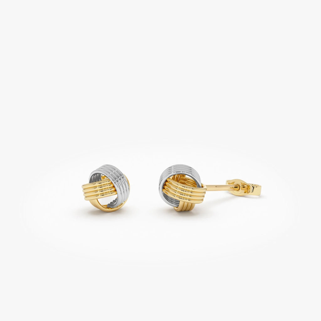 14k Gold Two-Tone Knot Stud Earrings 7mm Yellow and White Gold