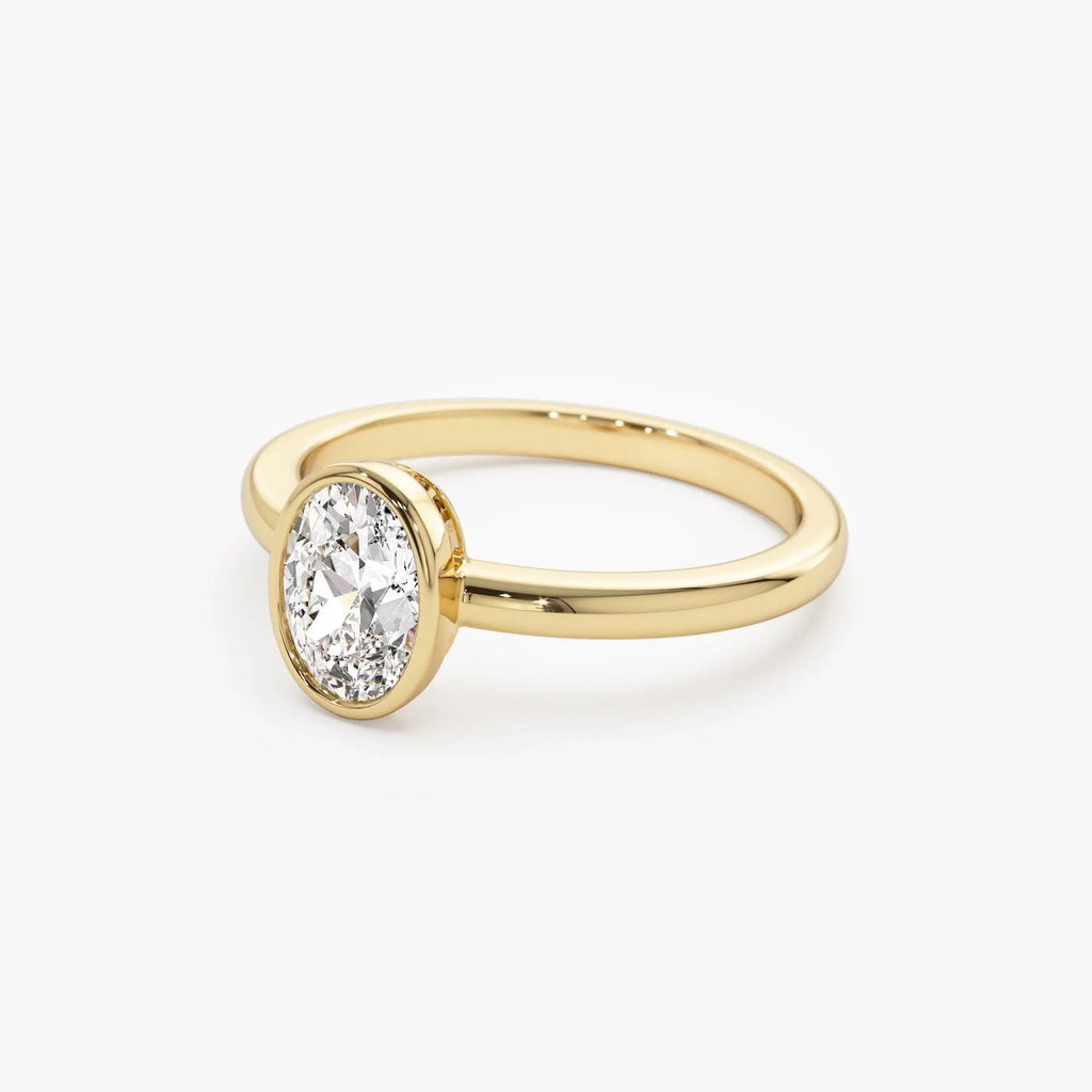 14k Gold Lab Grown Diamond Oval Bezel Setting Engagement Ring 0.75 to 1.50 ctw