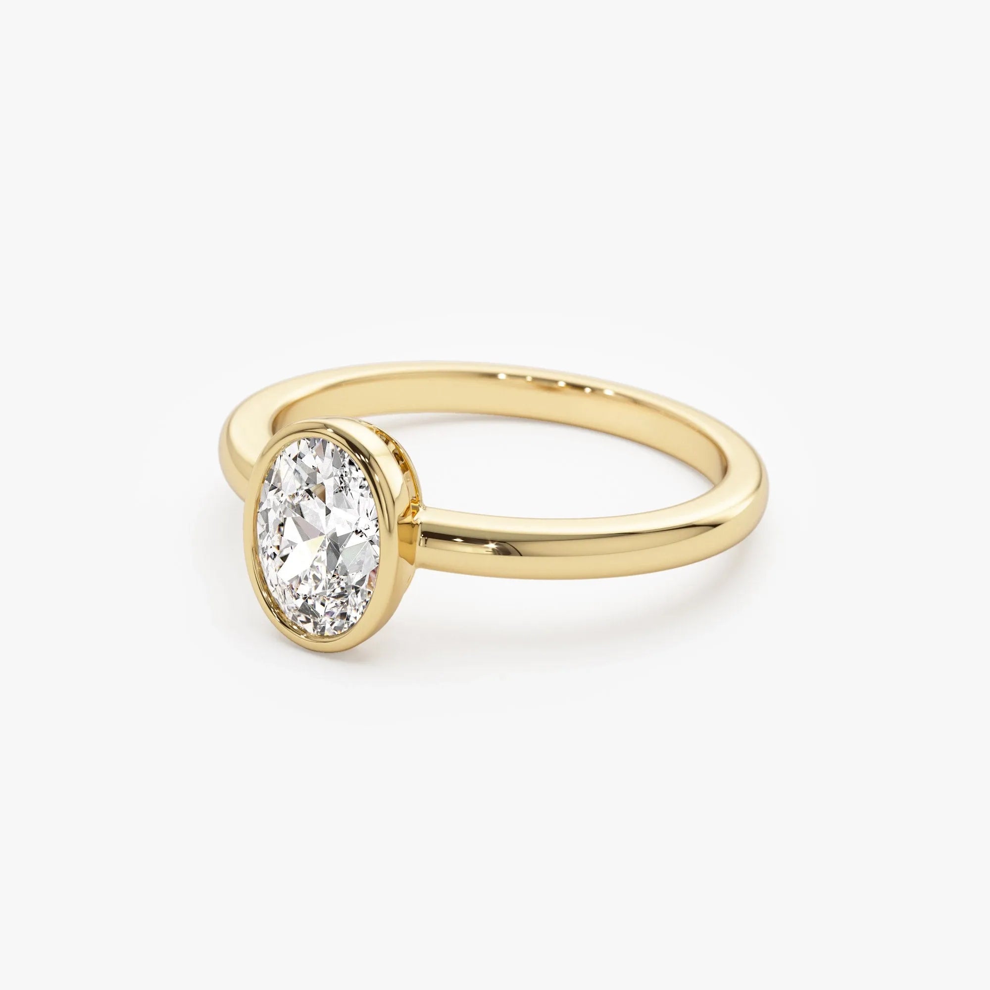 14k Gold Lab Grown Diamond Oval Bezel Setting Engagement Ring 0.75 to 1.50 ctw
